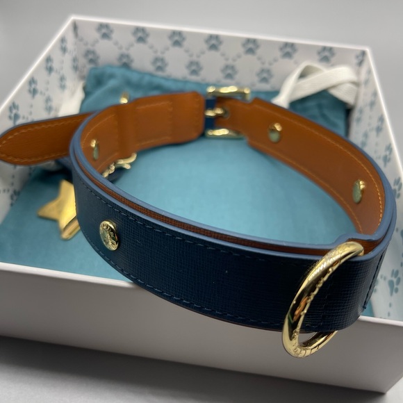 🍄HOST PICK🍄 Tommy & Bella Signature Collection Leather Dog Collar, Blue/Brown, L - Picture 2 of 10